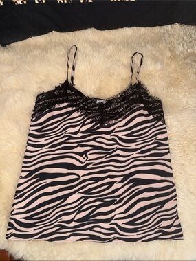 Milan Kiss Lace-Trim Zebra Print Cami Top in Pink and Black Small NWOT